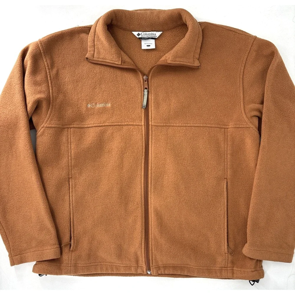 Columbia Fleece Jacket Mens Large Brown Embroidery Full‎ Zip Pockets Vintage